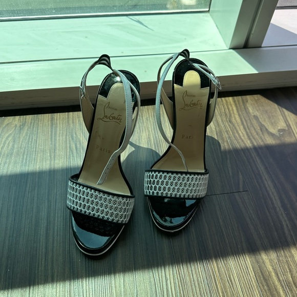 christian louboutin 39 open toe heels DISCOPORT 120 PAT/RETE/TIS TECHNO TENNIS - Picture 2 of 8